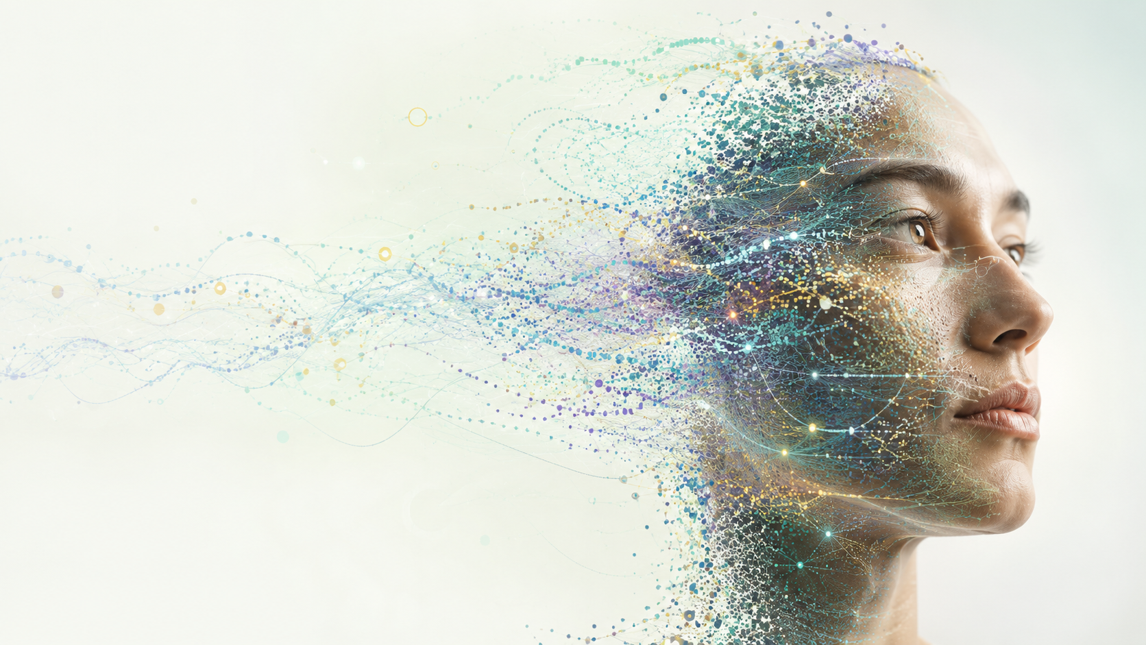 Rostro humano formado por señales de datos conectadas